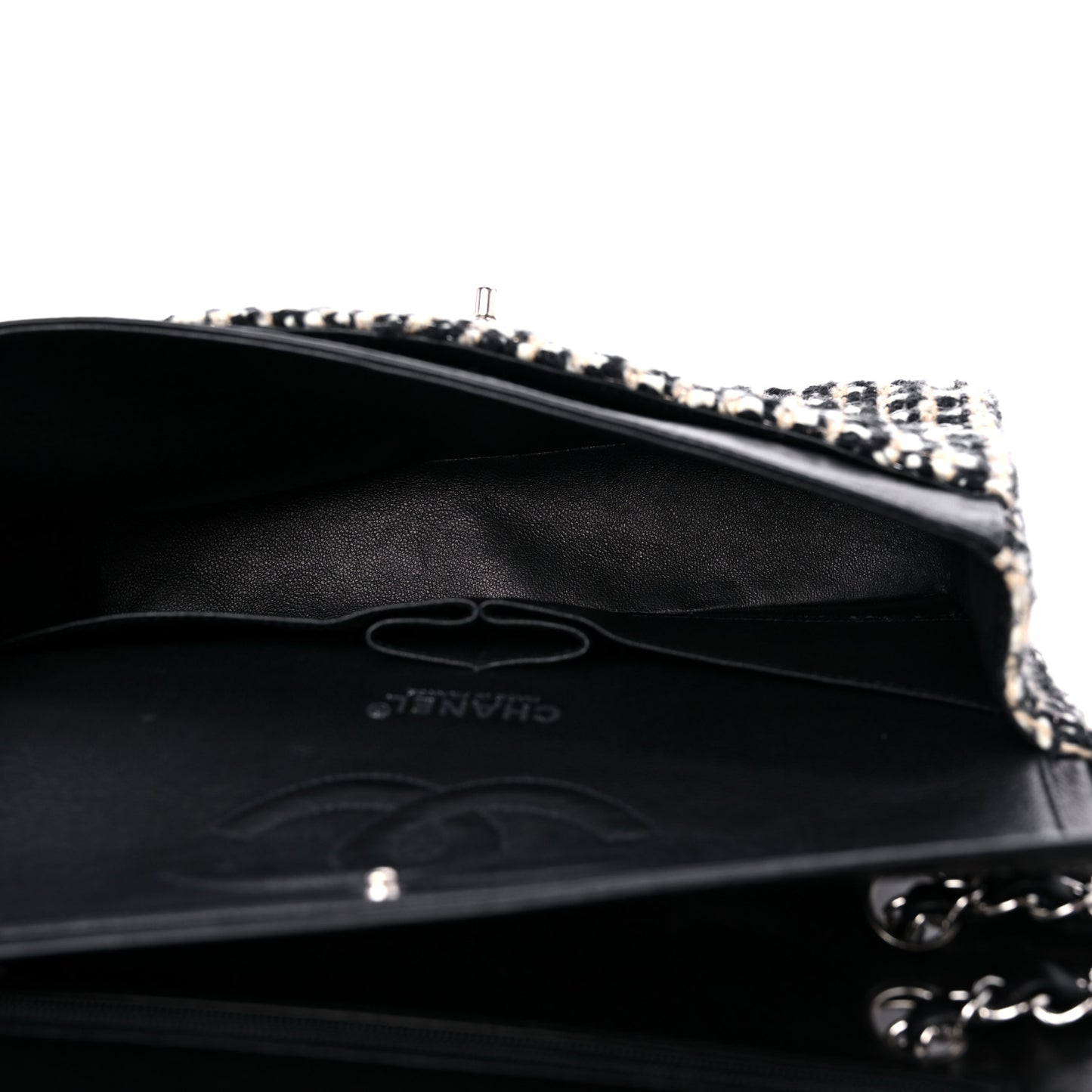 Tweed Quilted Medium Double Flap Black Multicolor