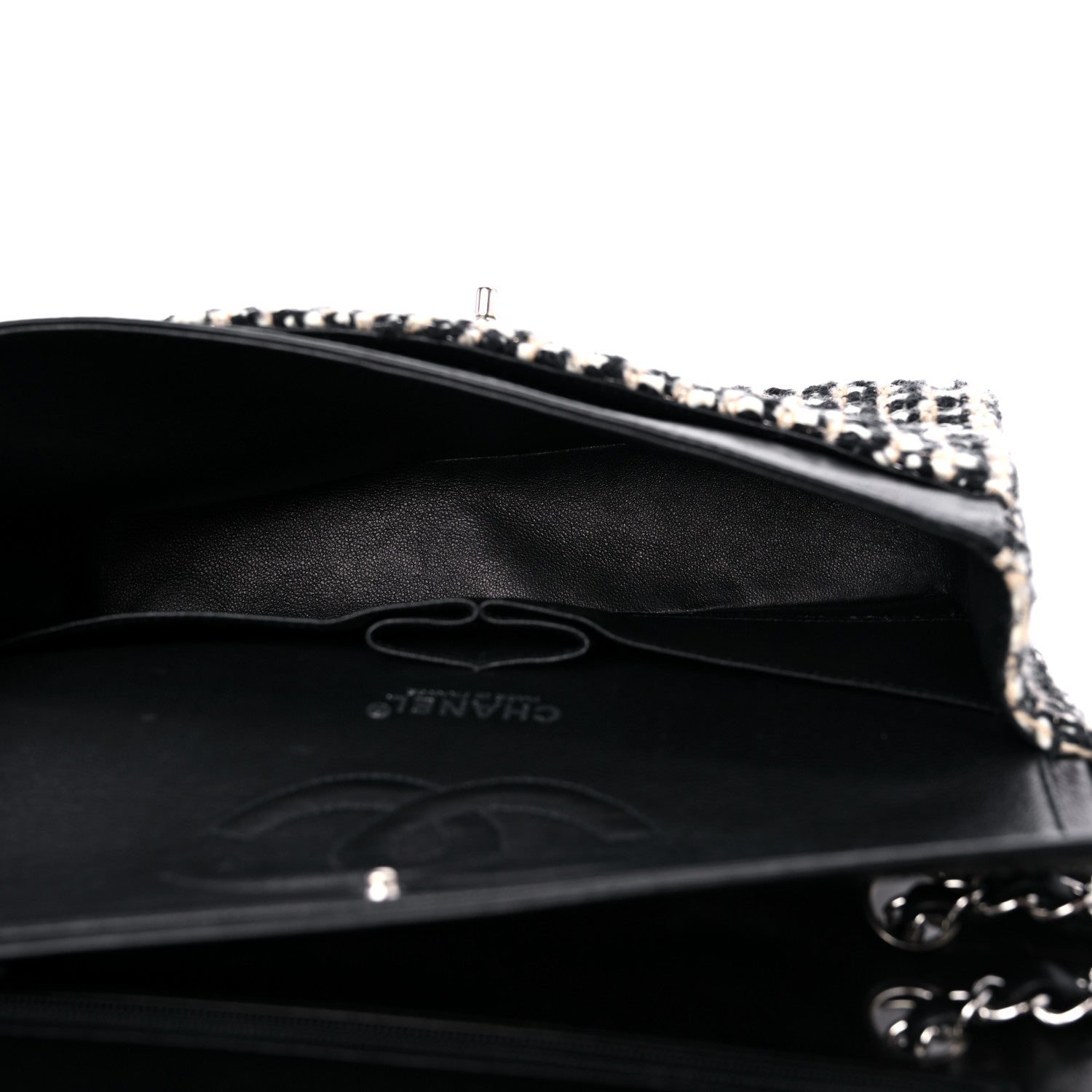 Chanel Tweed Quilted Medium Double Flap Black Multicolor 6 of 14