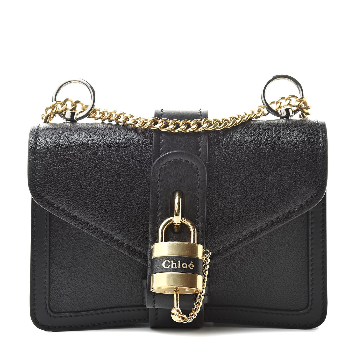 Shiny Goatskin Calfskin Aby Chain Shoulder Bag Black