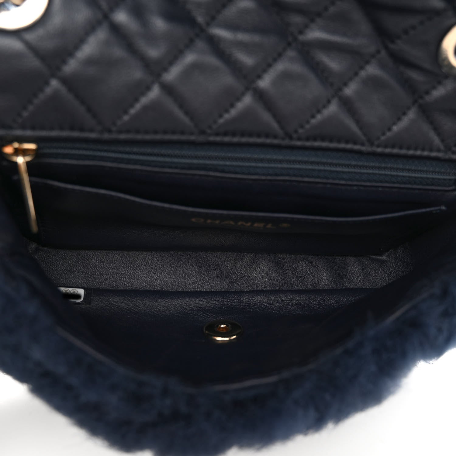 Chanel Shearling Lambskin Quilted Flap Navy Blue 5 of 10