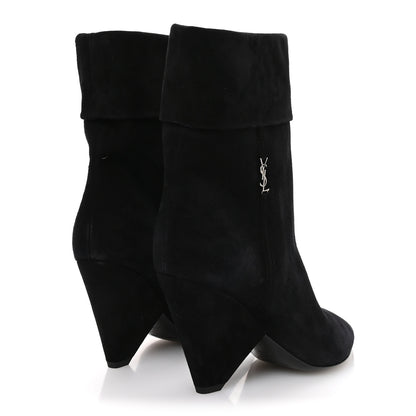 Saint Laurent Kid Scamosciato Niki 85 Wedge Booties 38.5 Black 5 of 8