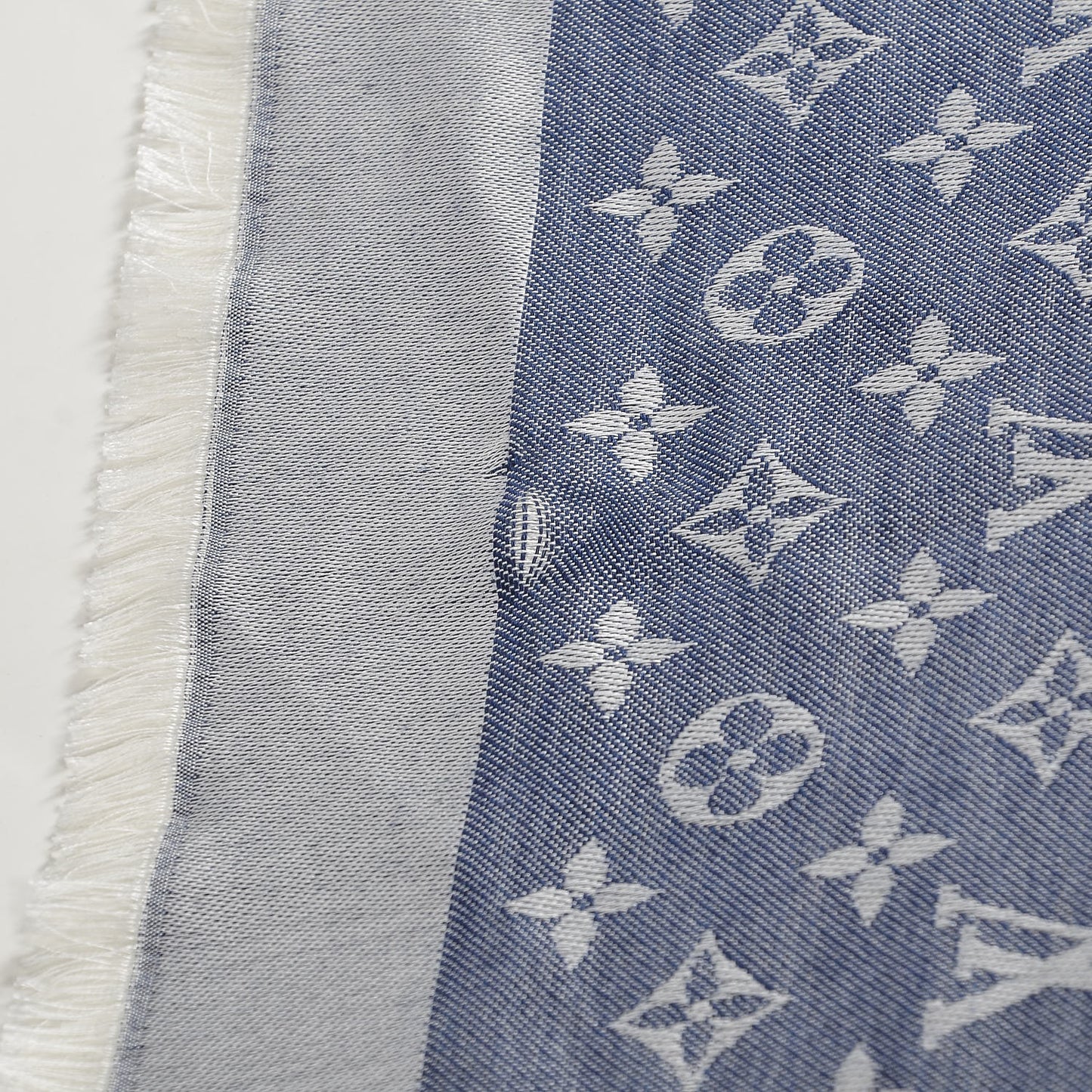 Silk Wool Monogram Denim Shawl Blue