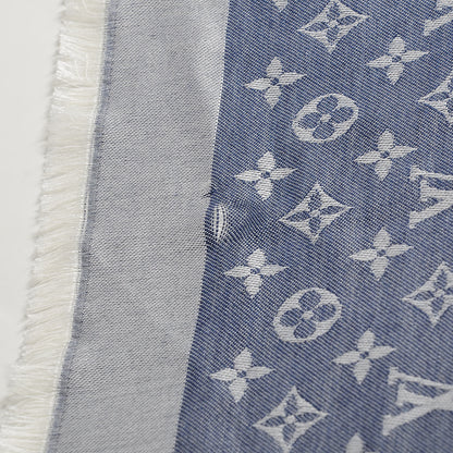 Louis Vuitton Silk Wool Monogram Denim Shawl Blue 5 of 5