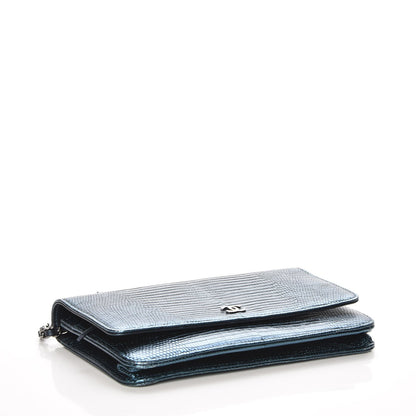 Chanel Iridescent Lizard Wallet on Chain WOC Blue 4 of 9