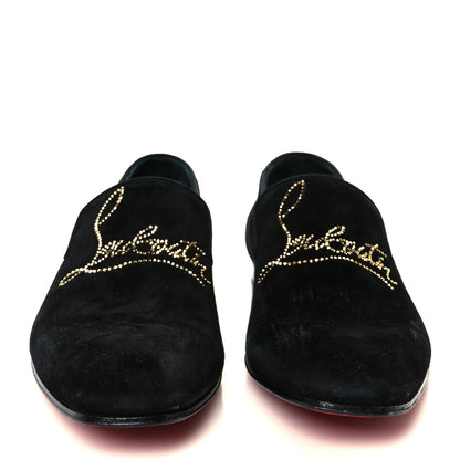 Christian Louboutin Veau Velours Strass Mens Navy Dandelion Flat Loafers 39 Black Cry Aurum Gold 5 of 19