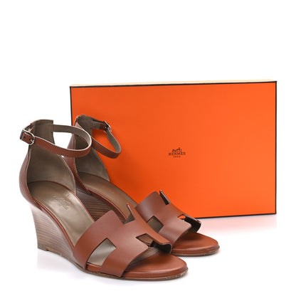 Hermes Calfskin Legend Wedge Sandals 39 Gold 10 of 10