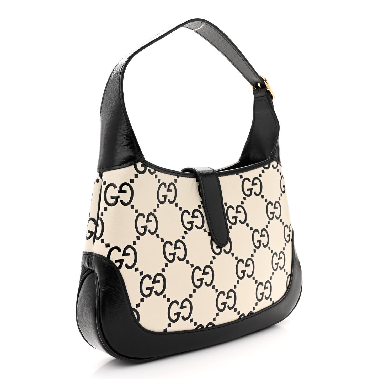 Azalea Calfskin GG Monogram Bi-Color Debossed Small Jackie 1961 Hobo Mystic White Black