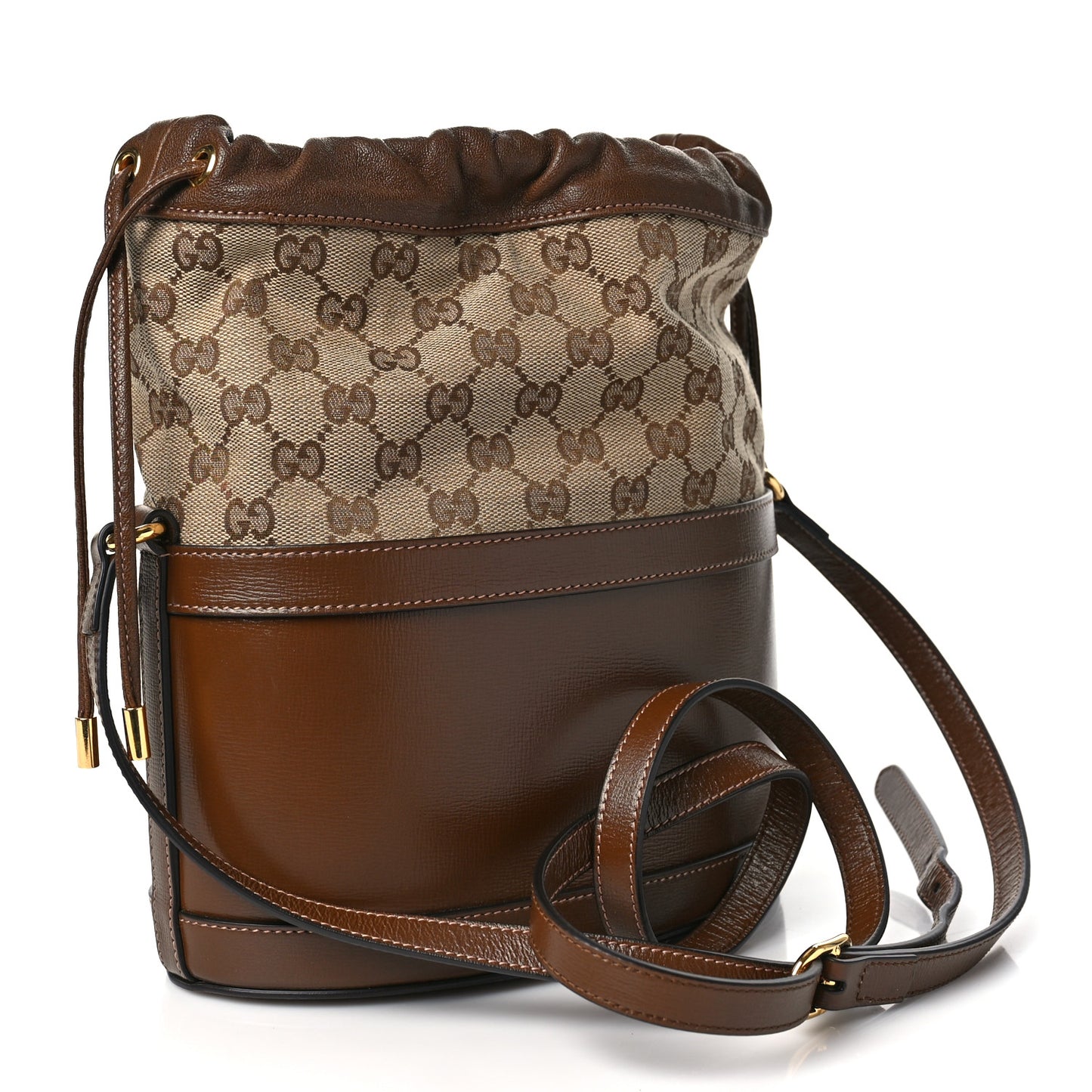 Monogram Textured Calfskin Horsebit 1955 Drawstring Bucket Bag Beige Brown Sugar