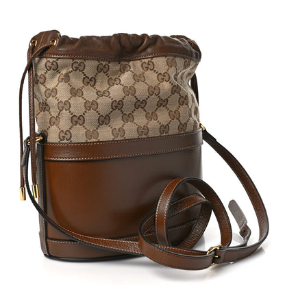 Gucci Monogram Textured Calfskin Horsebit 1955 Drawstring Bucket Bag Beige Brown Sugar 3 of 11