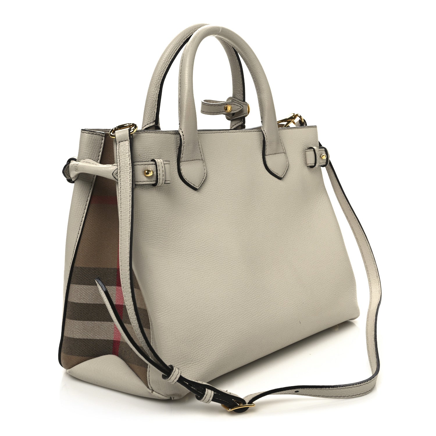 Burberry Derby Calfskin House Check Medium Banner Tote Beige Beige 3 of 21