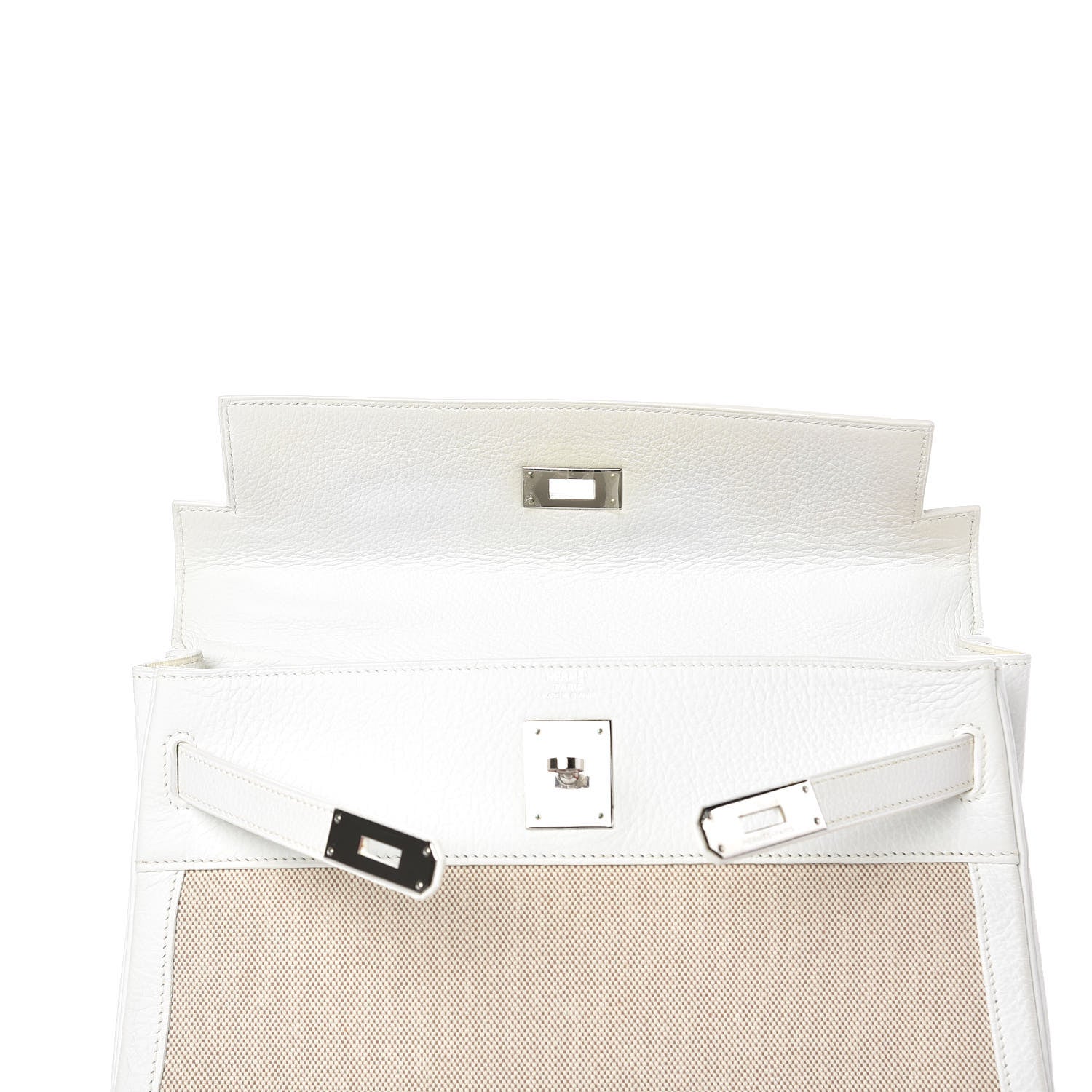 Hermes Taurillon Clemence Toile Kelly Retourne 32 White 9 of 40