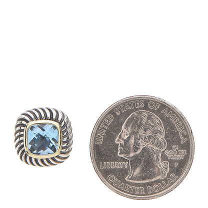 David Yurman Sterling Silver 14K Yellow Gold Blue Topaz 13mm Albion Earrings 2 of 5
