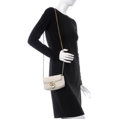 Gucci Calfskin Matelasse Super Mini GG Marmont Shoulder Bag White 2 of 8