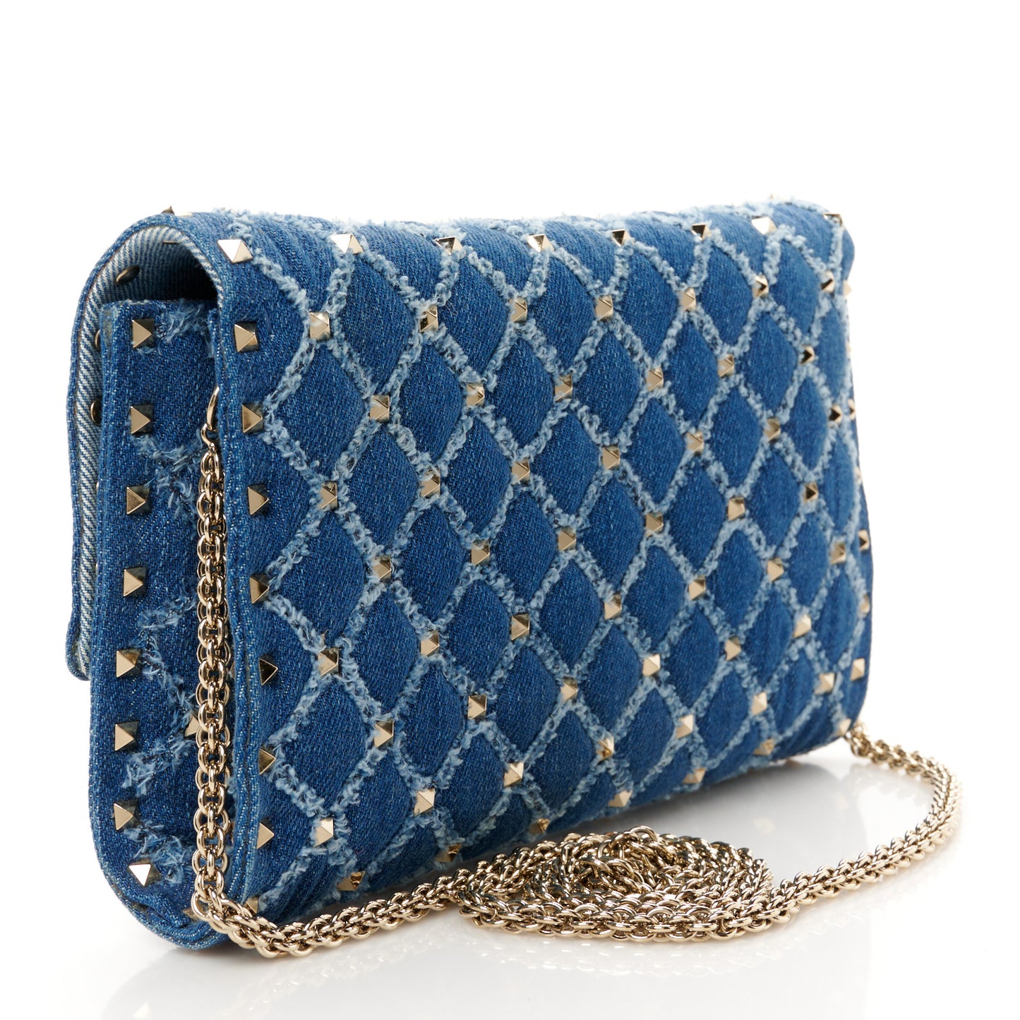 Denim Rockstud Spike Wallet on Chain Blue