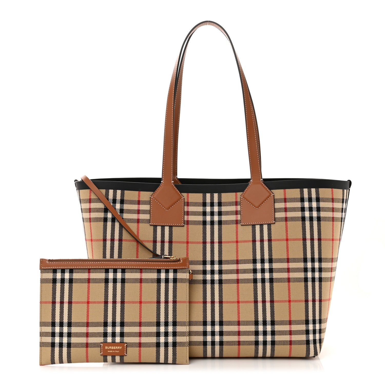 Burberry Cotton Vintage Check Medium London Tote Bag Briar Brown Black 1 of 10