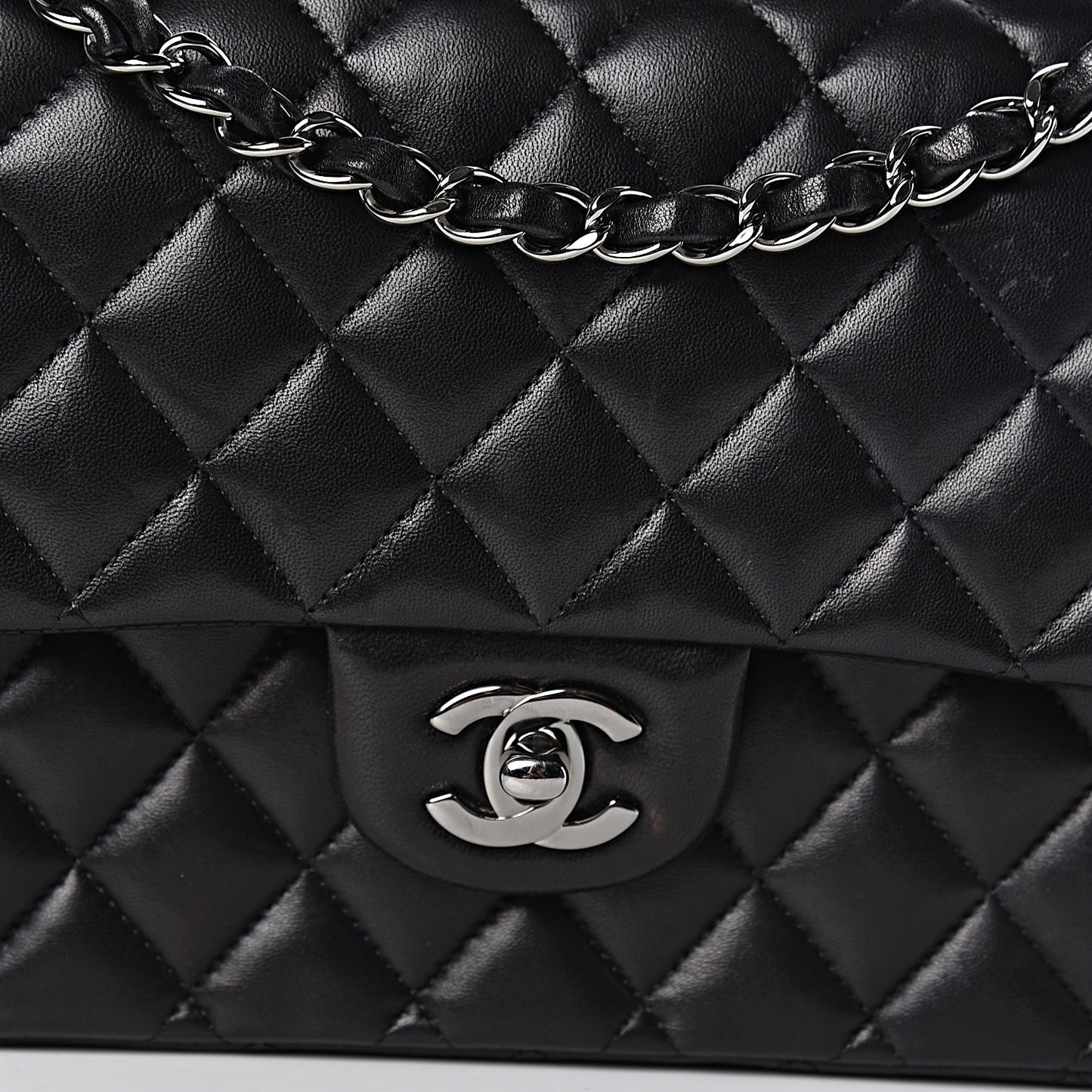 Lambskin Quilted Medium Double Flap Black