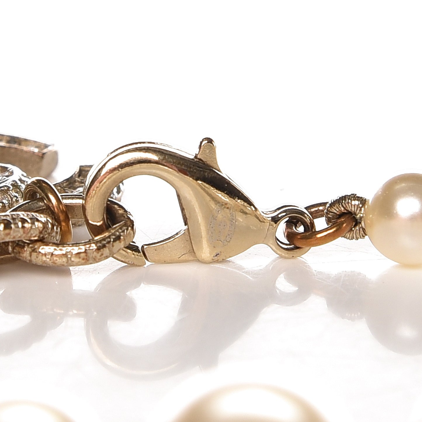Pearl Baguette Crystal CC Bracelet Gold