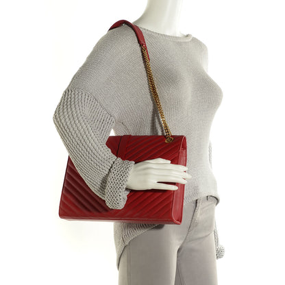 Saint Laurent Lambskin Matelasse Chevron Large Monogram Satchel Red 2 of 8