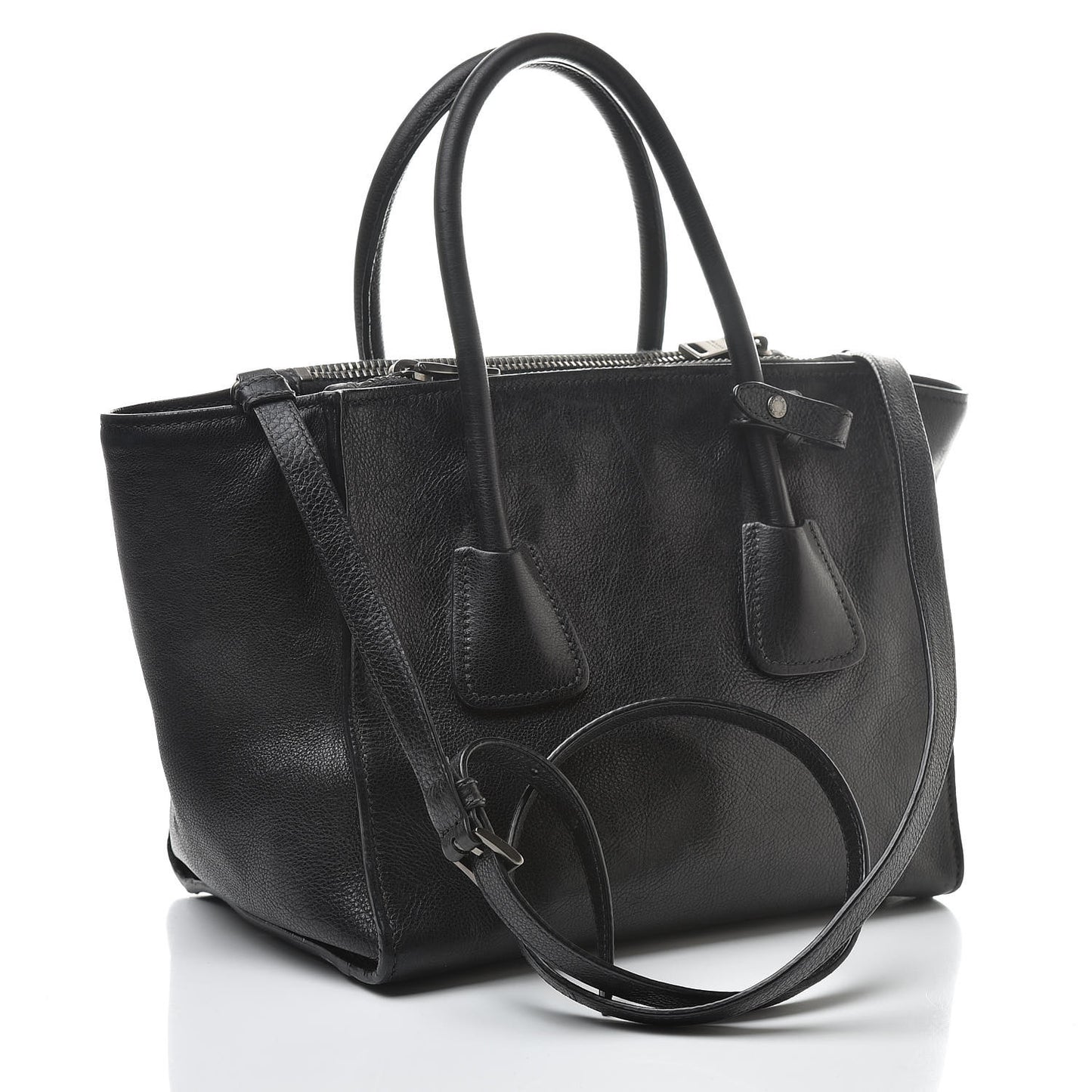 Glace Calf Small Twin Pocket Tote Black