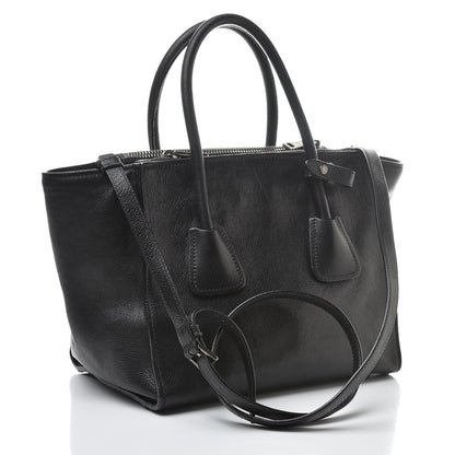 Prada Glace Calf Small Twin Pocket Tote Black 3 of 25