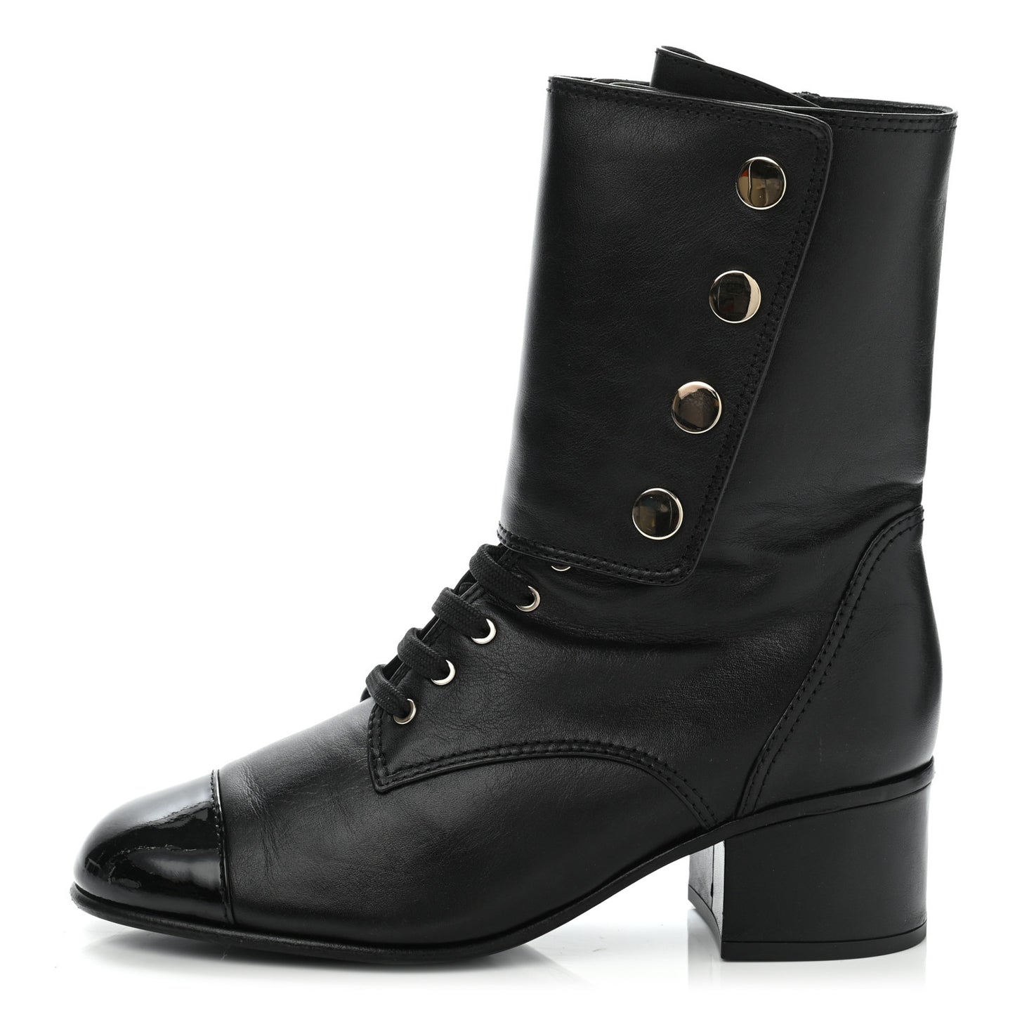 Calfskin Patent Cap Toe CC Lace Up Boots 40 Black