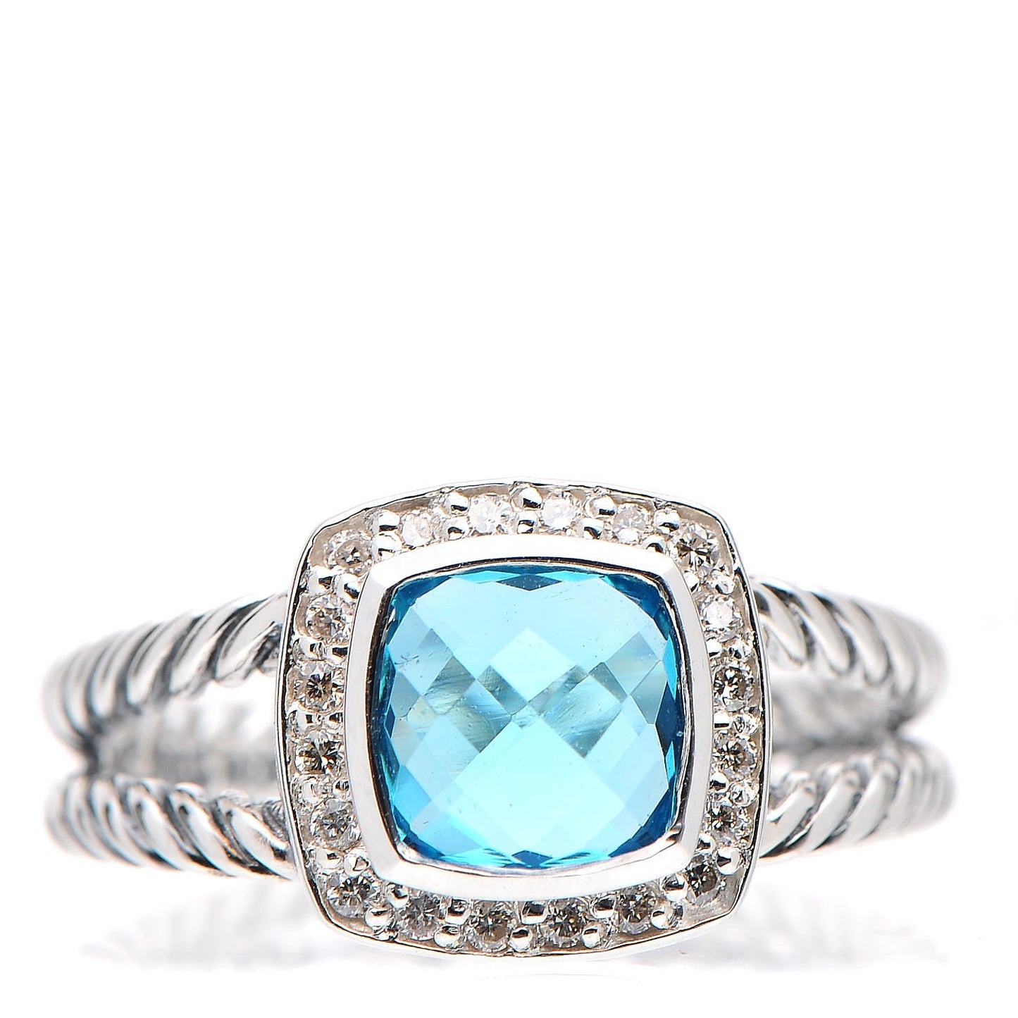 Sterling Silver Diamond Blue Topaz 7mm Petite Albion Ring 54 6.75