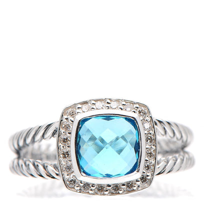 David Yurman Sterling Silver Diamond Blue Topaz 7mm Petite Albion Ring 54 6.75 1 of 5