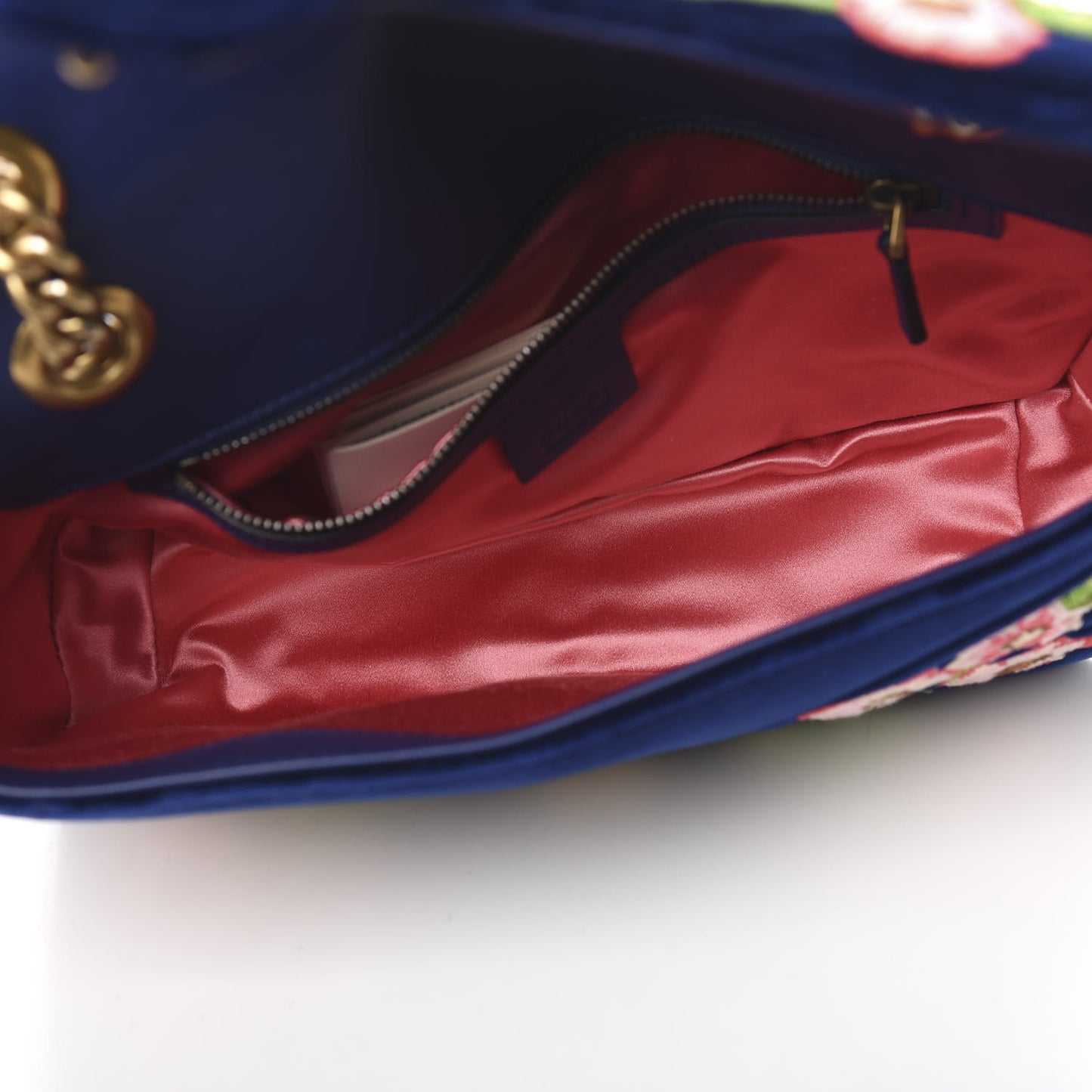 Velvet Matelasse Deer Embroidered Small GG Marmont Shoulder Bag Cobalt
