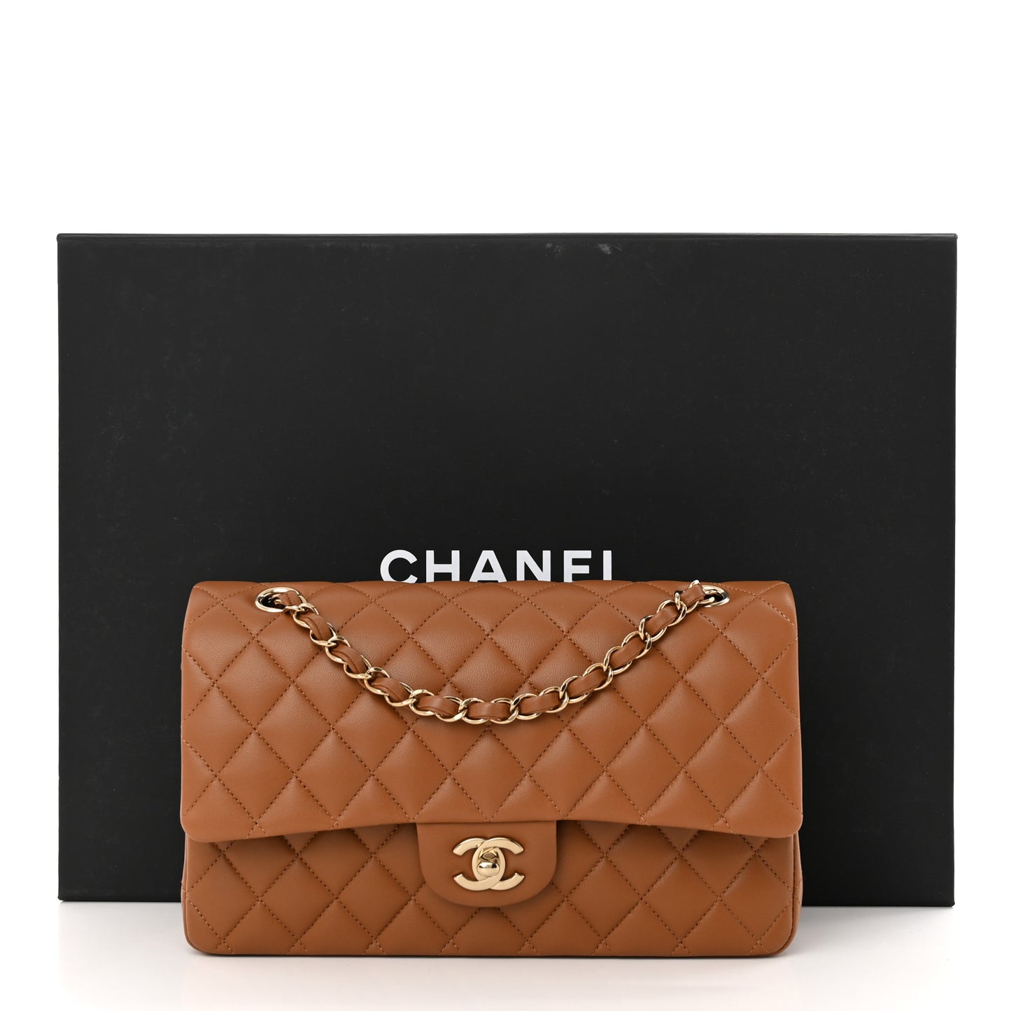 Lambskin Quilted Medium Double Flap Brown