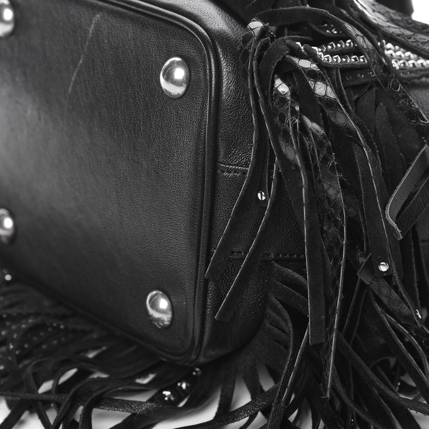 Saint Laurent Calfskin Studded Small Emmanuelle Fringe Bucket Bag Black 12 of 13