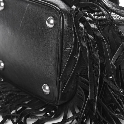 Saint Laurent Calfskin Studded Small Emmanuelle Fringe Bucket Bag Black 12 of 13