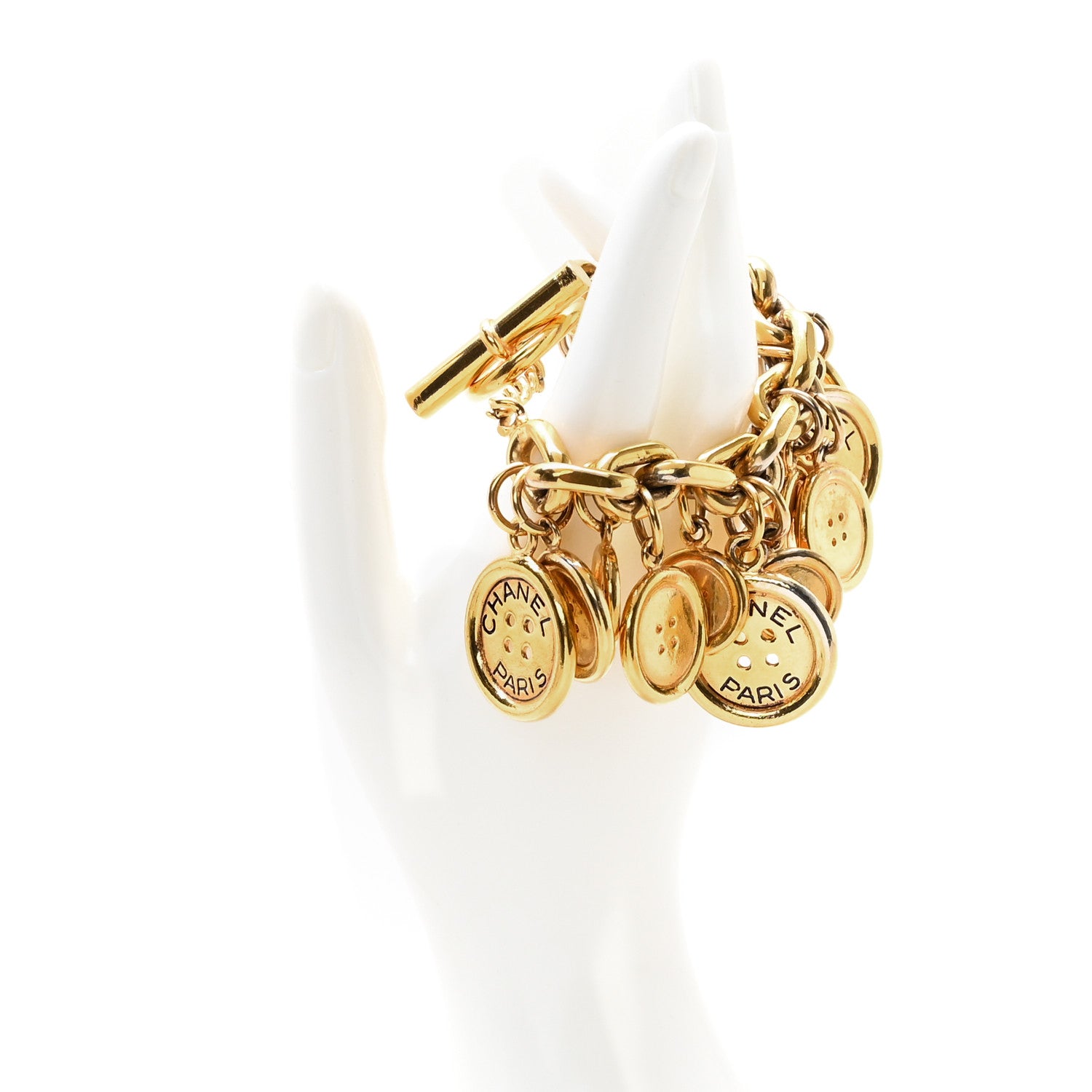 Chanel Metal Paris Button Charms Toggle Bracelet Gold 2 of 4