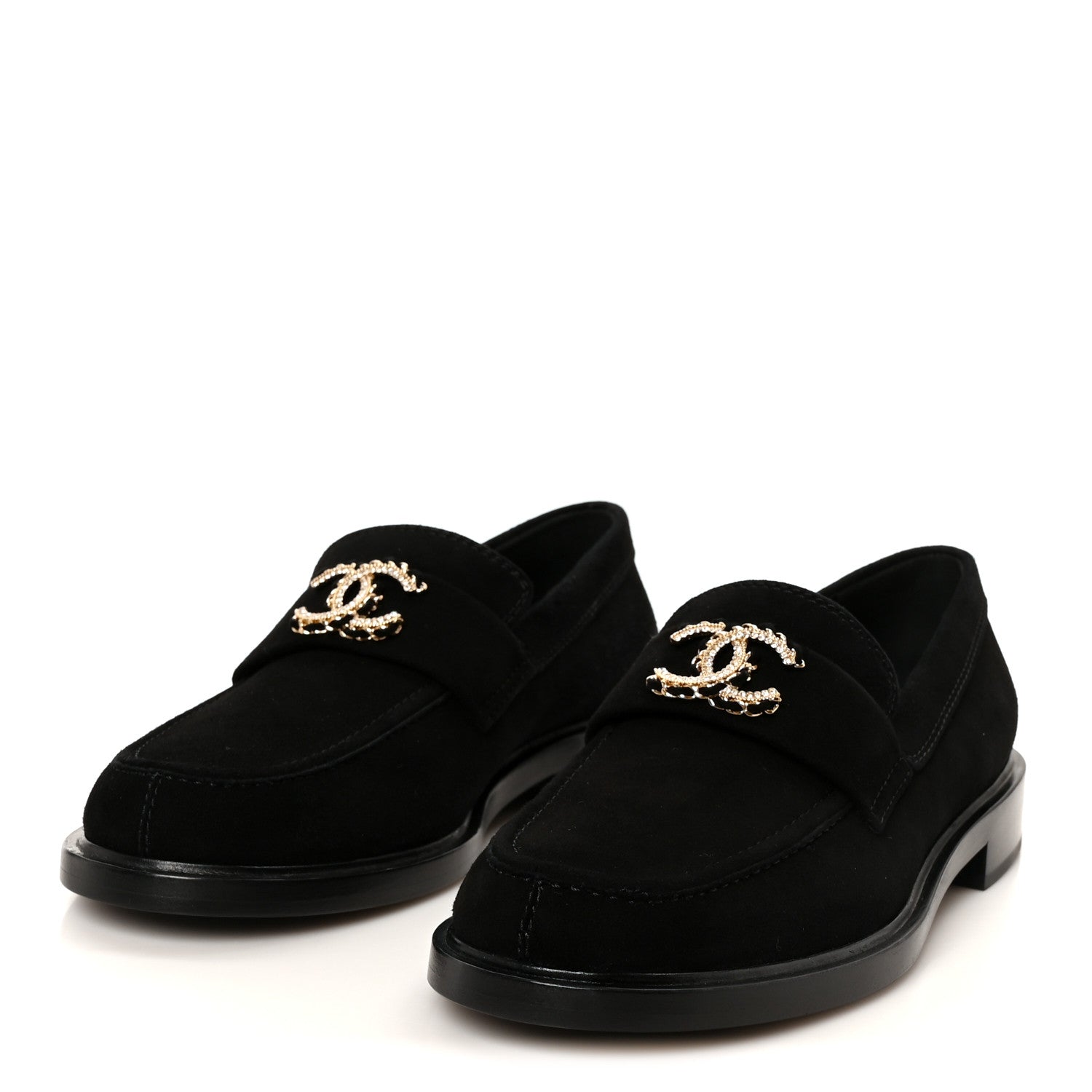 Chanel Suede Kidskin Crystal CC Loafers 38 Black 4 of 11