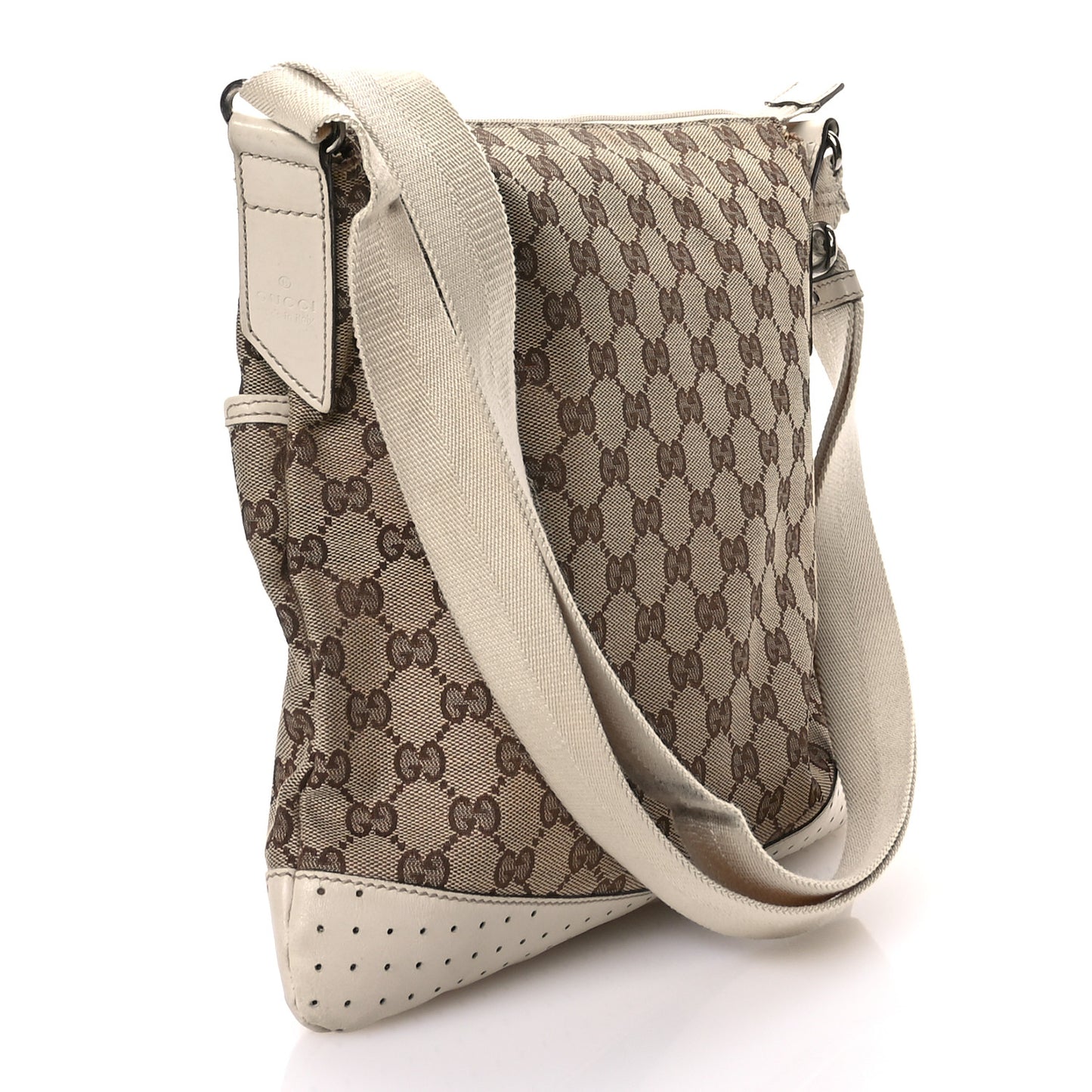 Monogram Calfskin Perforated Medium Flat Messenger Bag Off White
