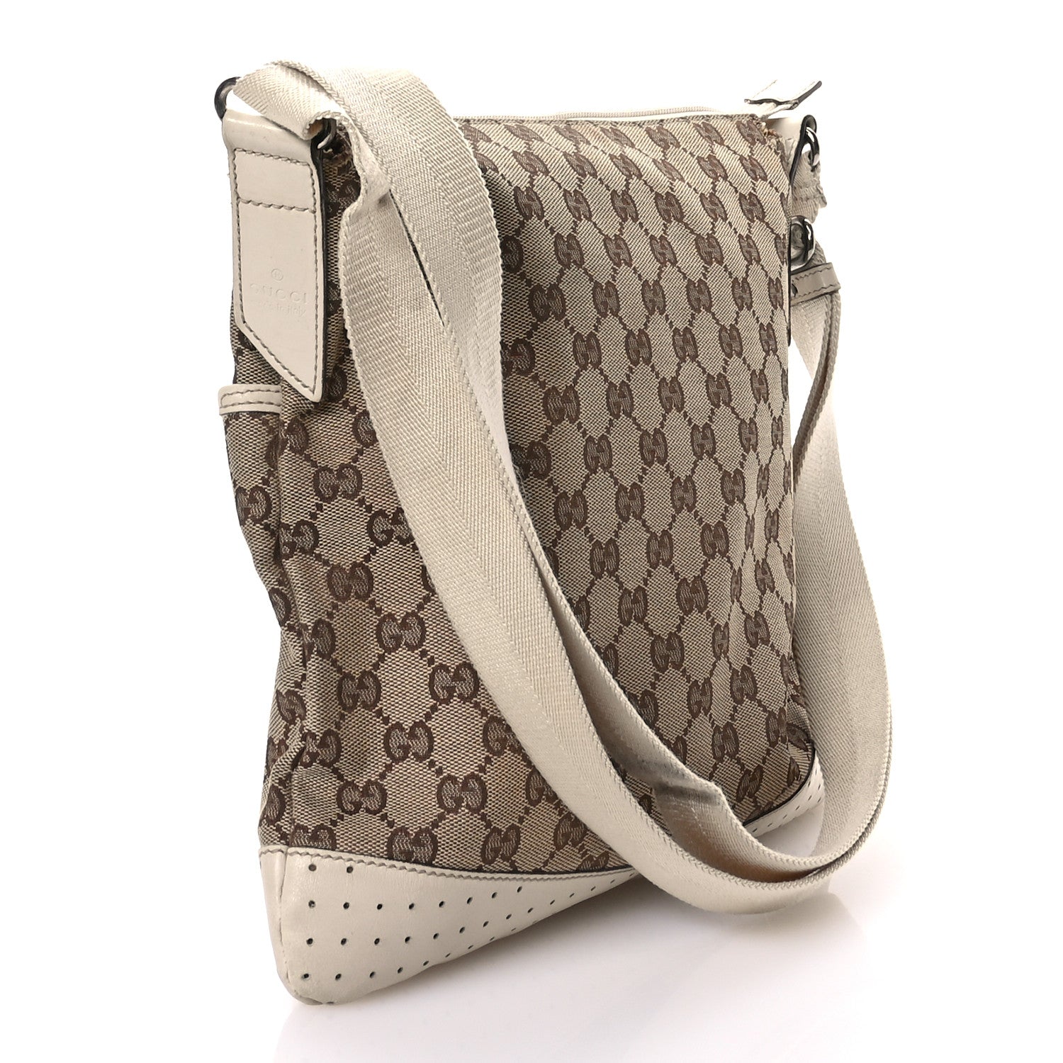 Gucci Monogram Calfskin Perforated Medium Flat Messenger Bag Off White 3 of 14