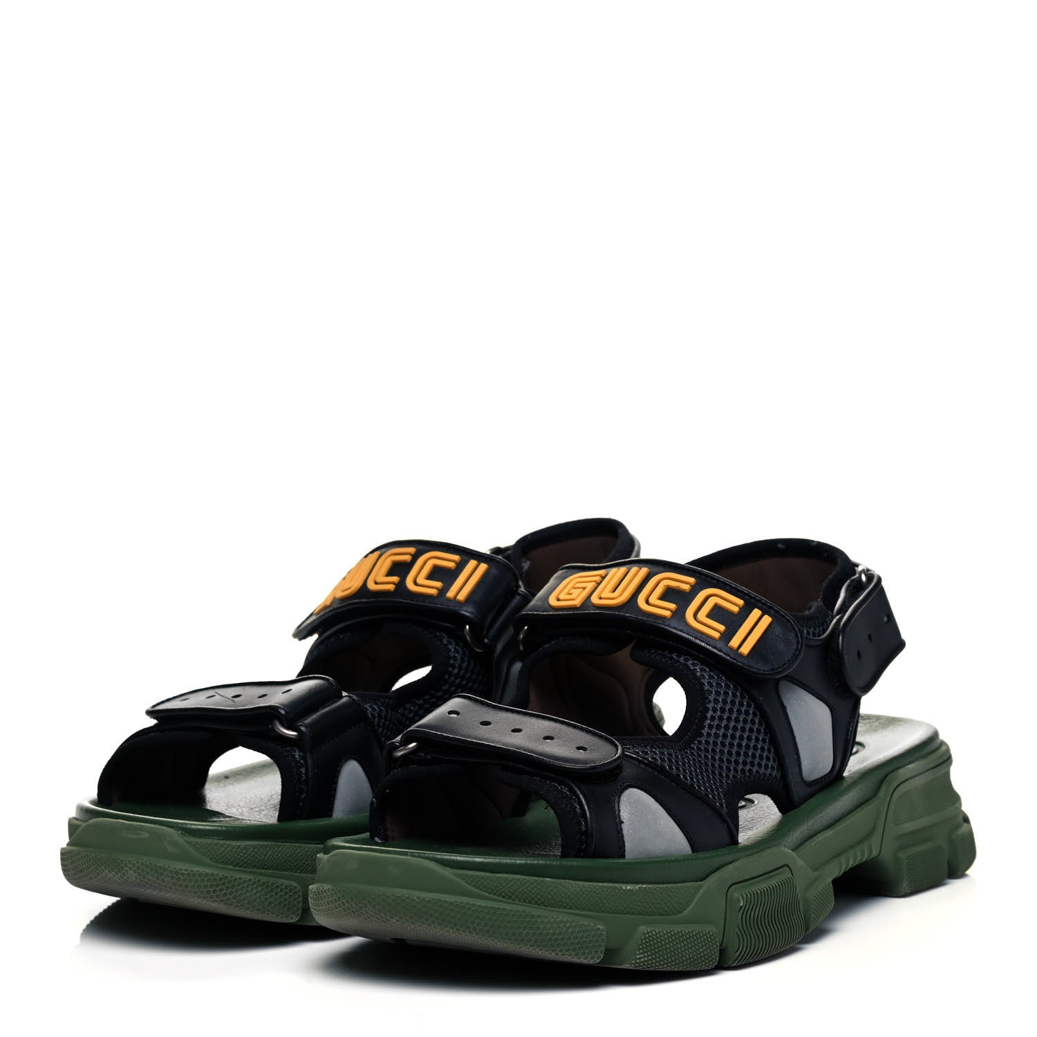 Gucci X SEGA Nappa Mesh Mens Aguru Sandals 9 Black Green 3 of 7