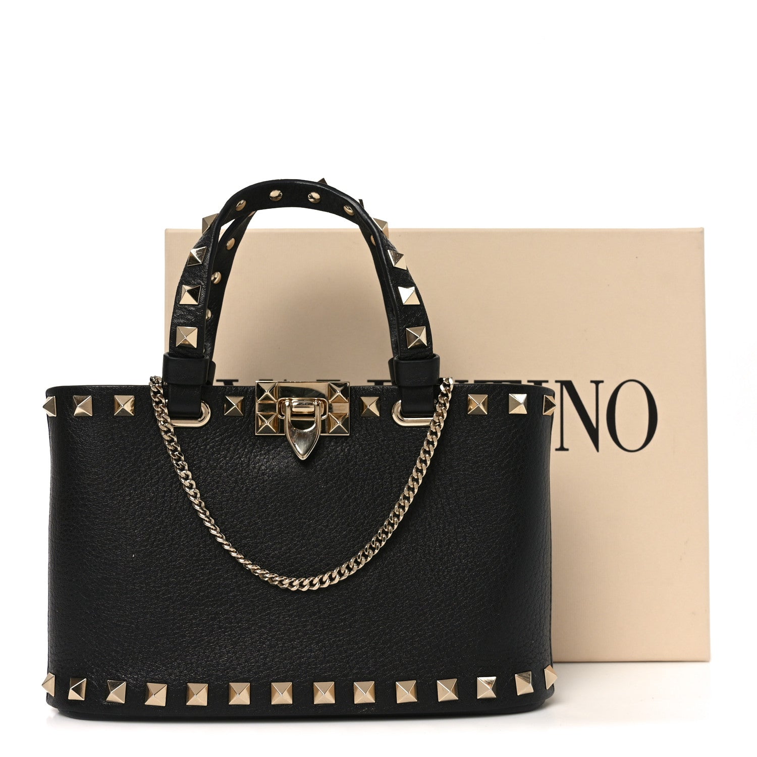 Valentino Garavani Grainy Calfskin Mini Rockstud Shopping Bag Black 9 of 9
