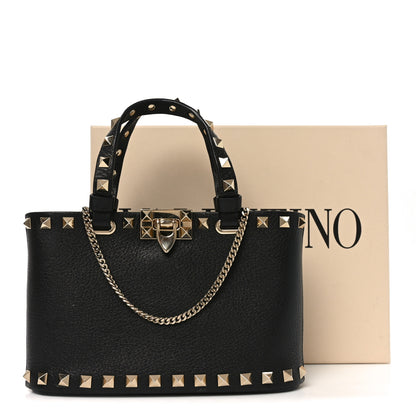 Valentino Garavani Grainy Calfskin Mini Rockstud Shopping Bag Black 9 of 9