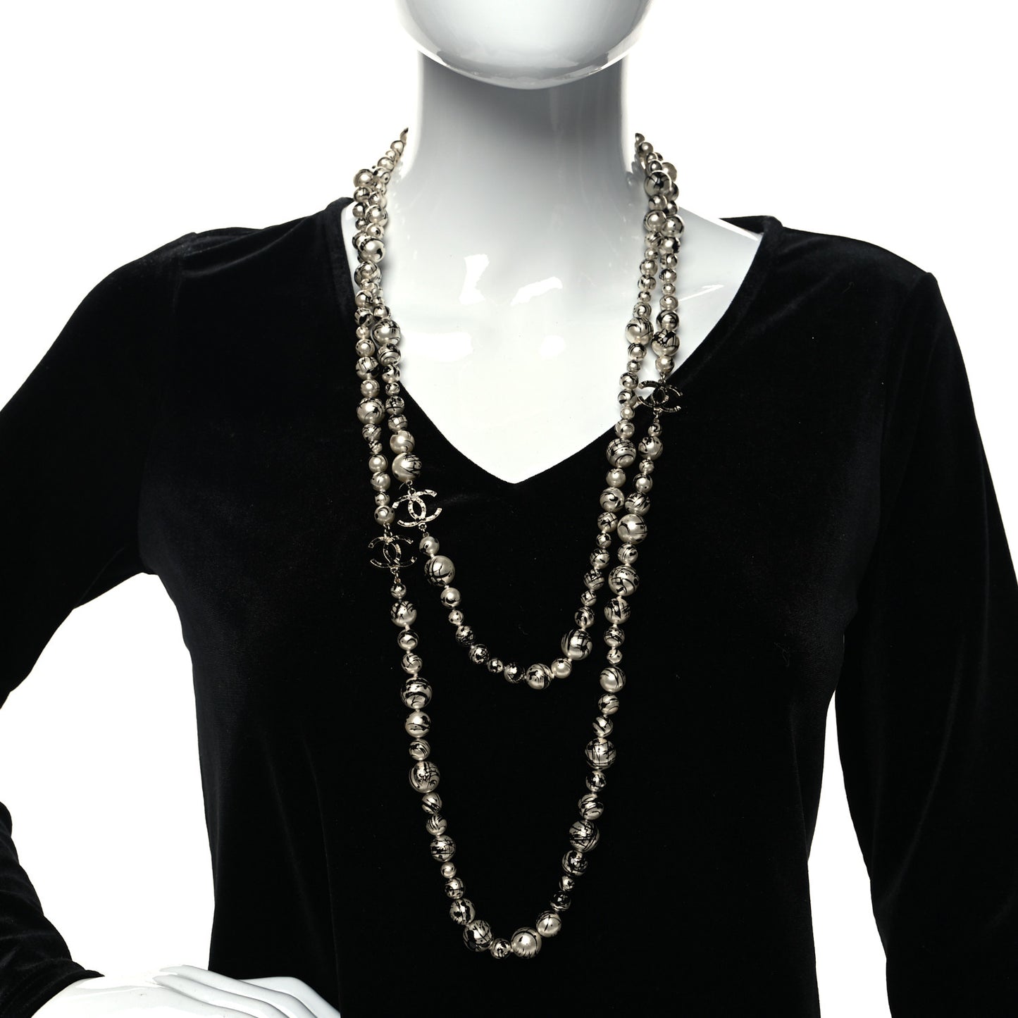 Pearl CC Graffiti Long Necklace Black Gold