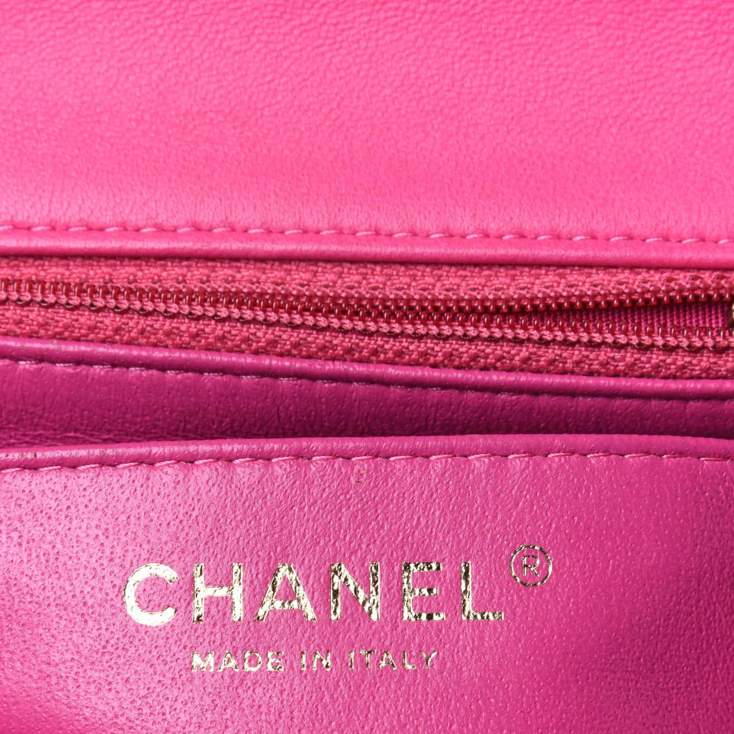Lambskin Chevron Quilted Mini Square Flap Fuchsia