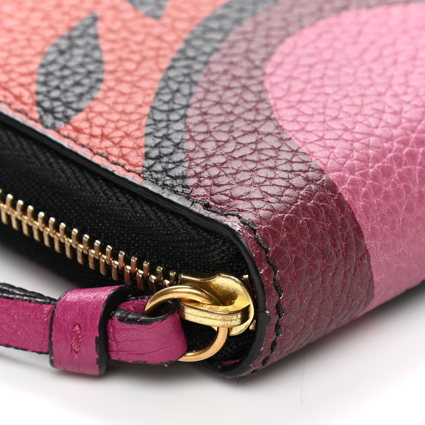 Calfskin Floral Print Zip Around Wallet
