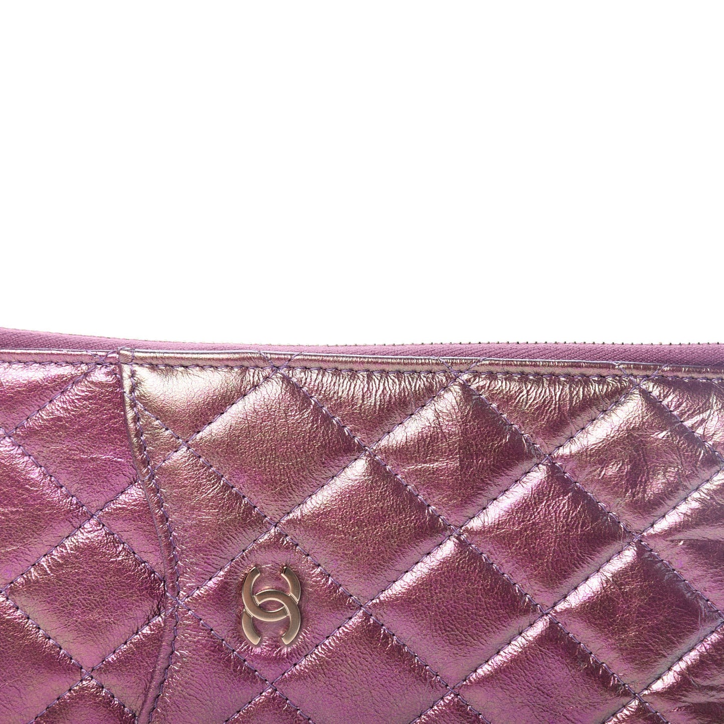Metallic Aged Calfskin Quilted Classic Flat Wallet Pouch Purple