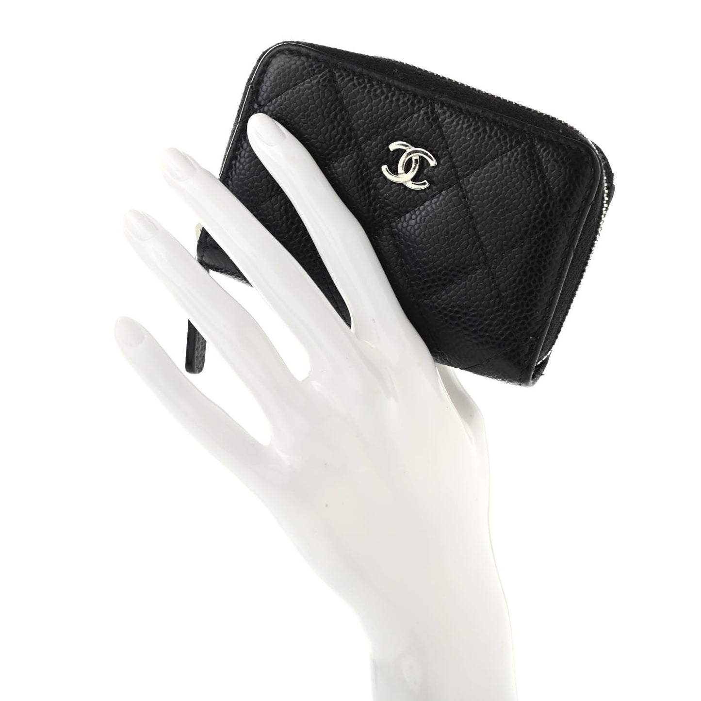 Caviar Quilted Zip Coin Purse Black