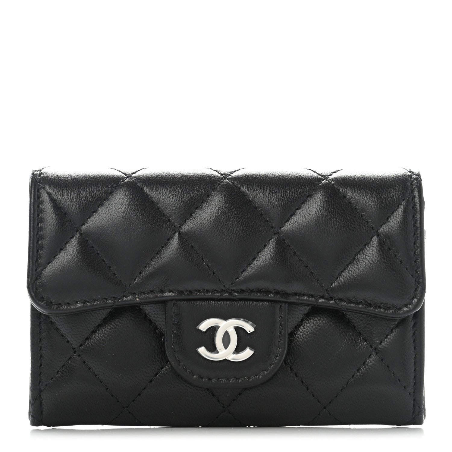 Chanel Lambskin Quilted Flap Card Holder Wallet Black 1 of 12