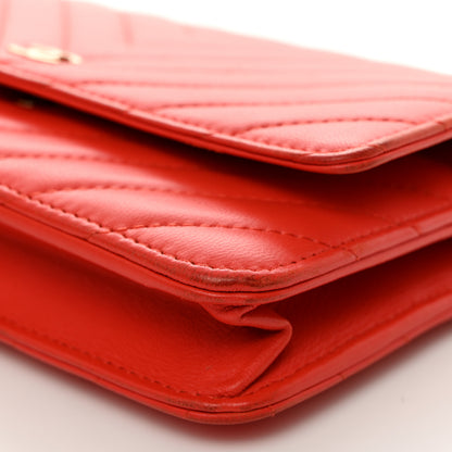 Chanel Lambskin Chevron Quilted Wallet On Chain WOC Red 10 of 13