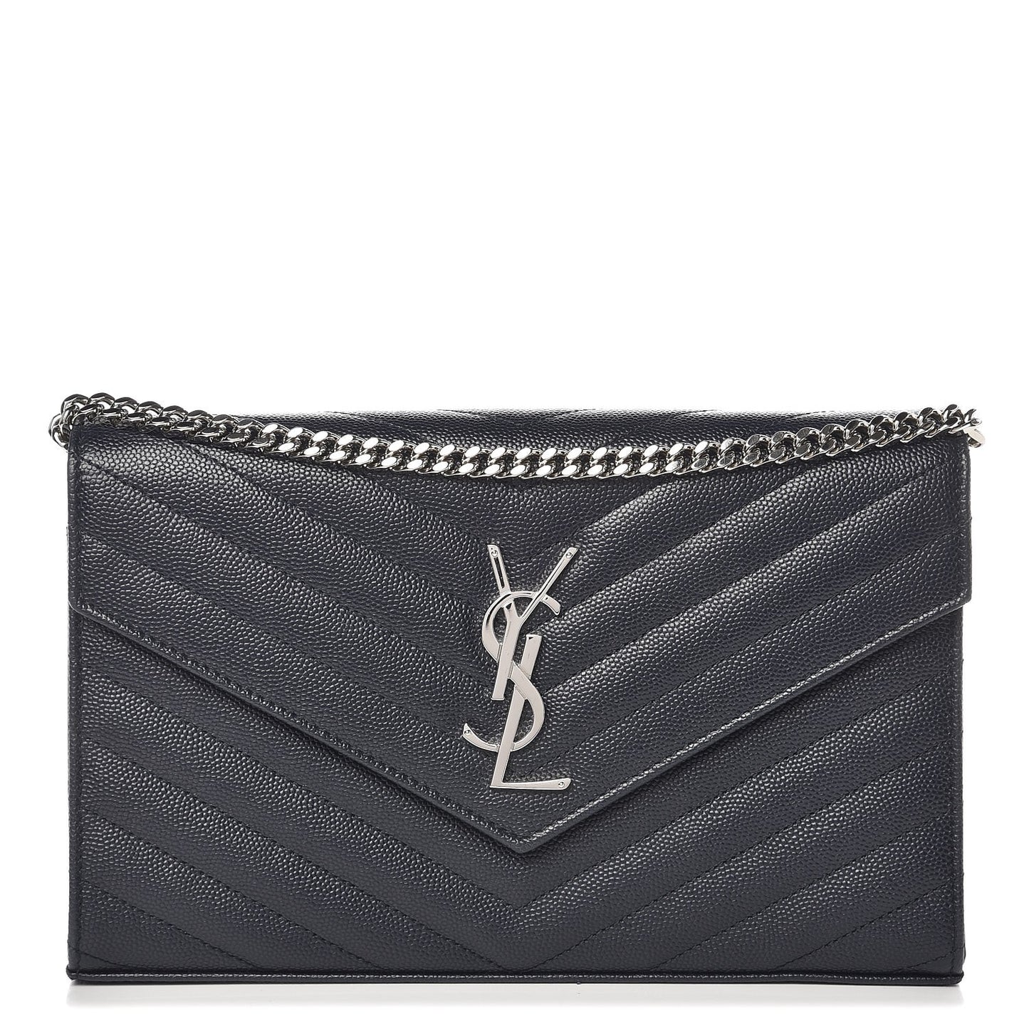 Grain De Poudre Matelasse Chevron Monogram Chain Wallet Navy