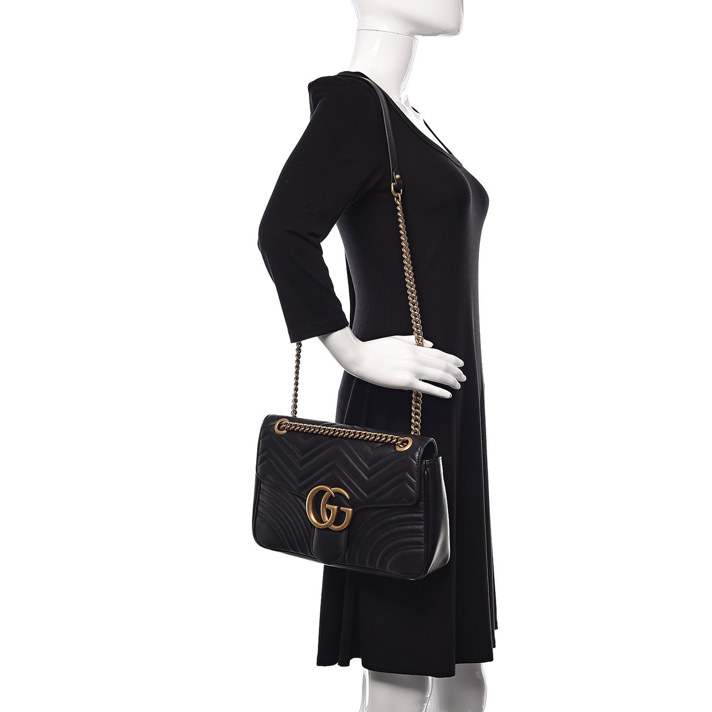 Calfskin Matelasse Medium GG Marmont Shoulder Bag Black