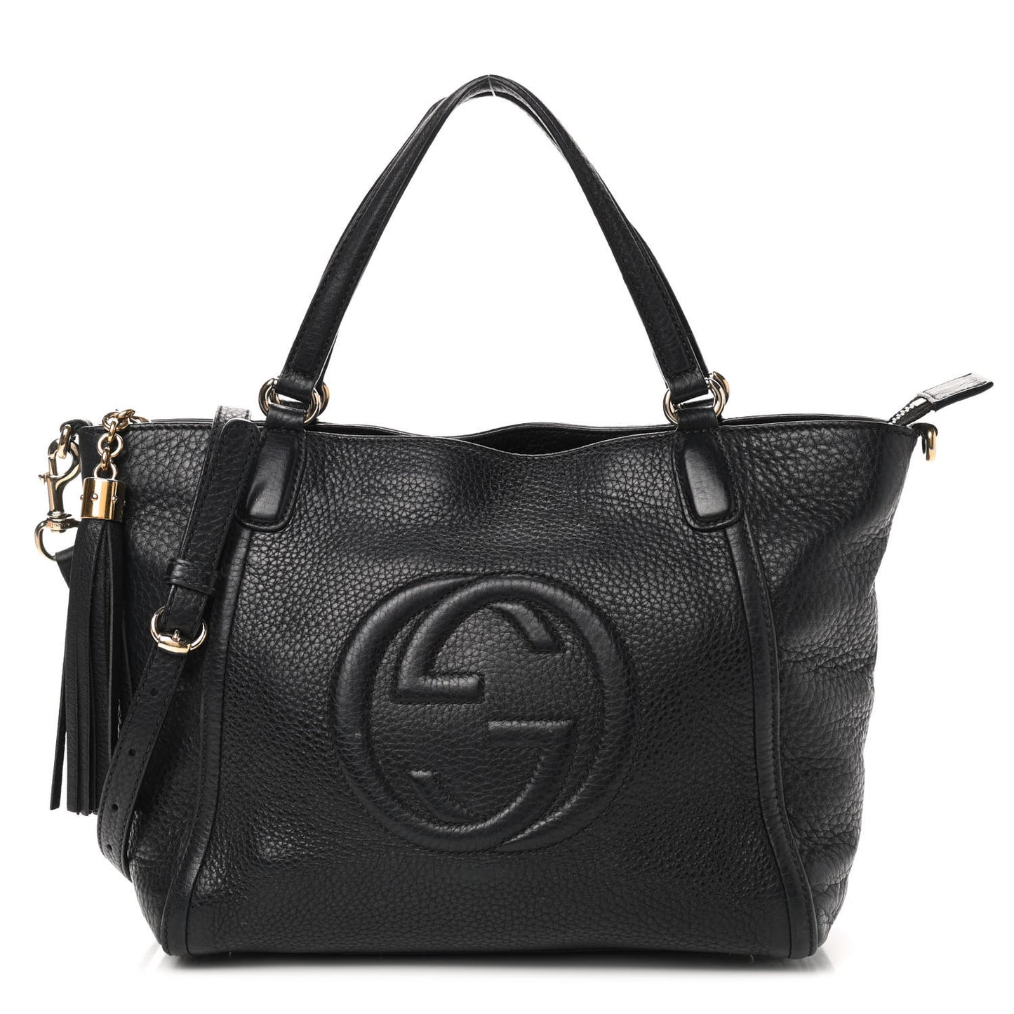 Pebbled Calfskin Small Soho Top Handle Bag Black