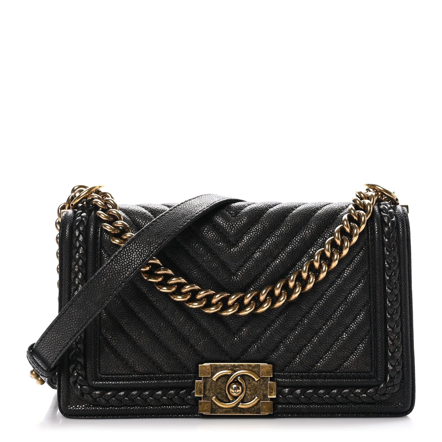 Chanel Patinated Calfskin Chevron Quilted Medium Braid Around Boy Flap Brown 1 of 10