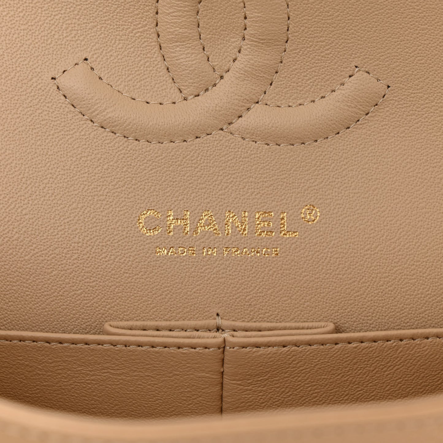 Caviar Quilted Medium Double Flap Beige